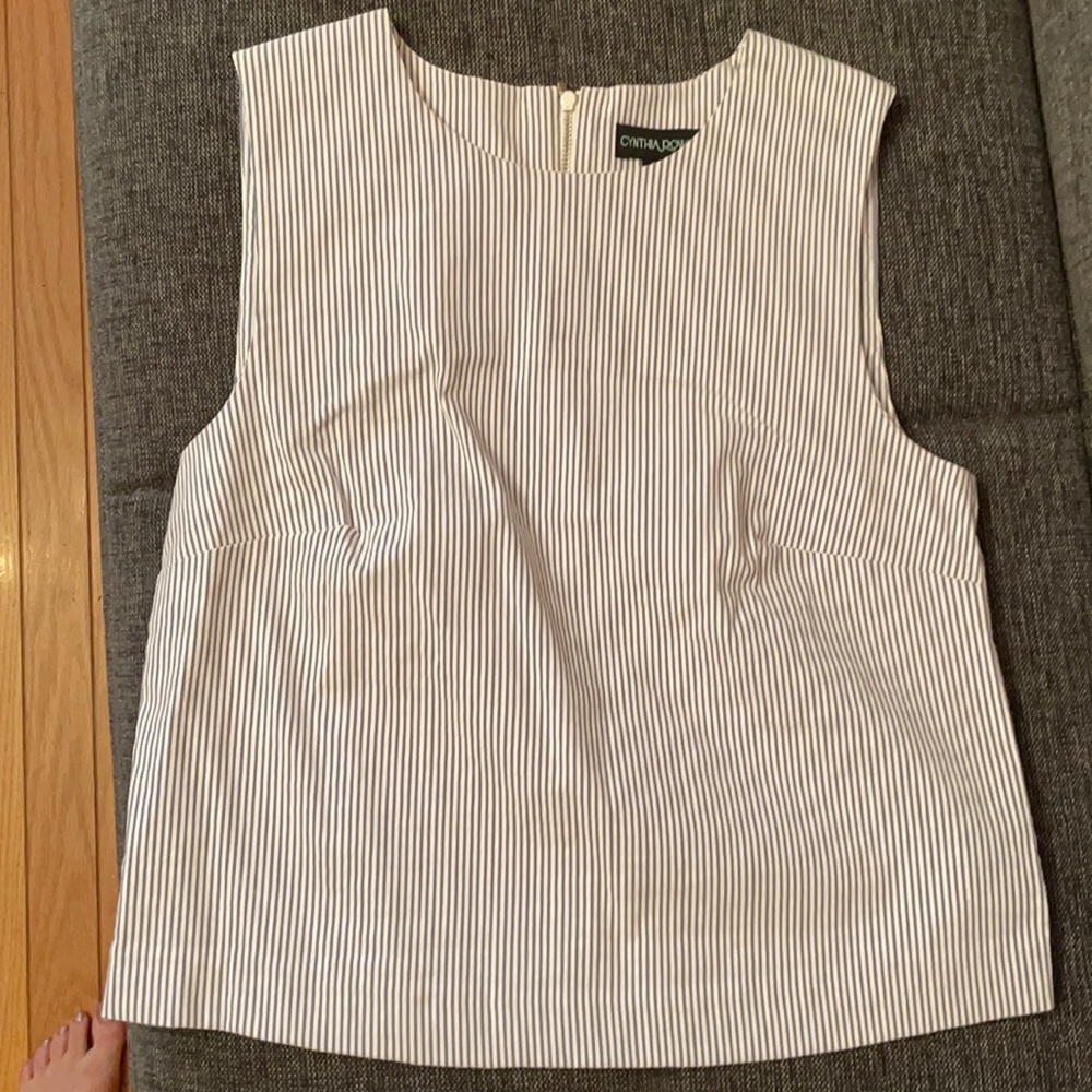 White and blue striped shirt